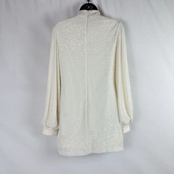 Alexis Lunia Ivory Sequin Puff Sleeve Mini Dress XS Bridal Cocktail Holiday - Picture 5 of 10